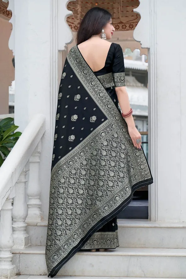 Black_Woven_Kanjivaram_Jacquard_Saree_with_Saree_Cover